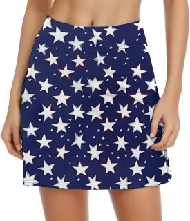 4th of July Skort Patriotic Skirts for Women merican Flag Tennis Skorts with High Waisted Flowy Summer Sport Skorts