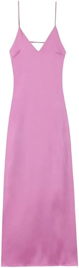 Aesthetic Liquid Satin Slip Dress Minimalist Open-Back Midi with Adjustable Crisscross Straps Day-to-Night Versatility