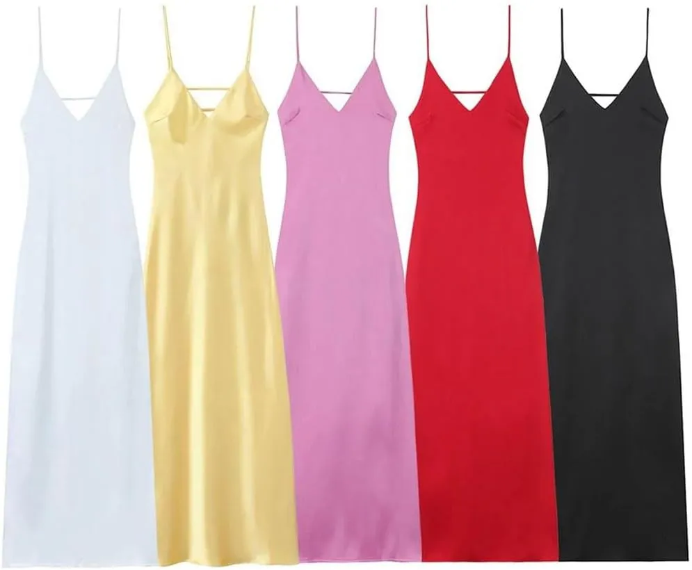 Aesthetic Liquid Satin Slip Dress Minimalist Open-Back Midi with Adjustable Crisscross Straps Day-to-Night Versatility
