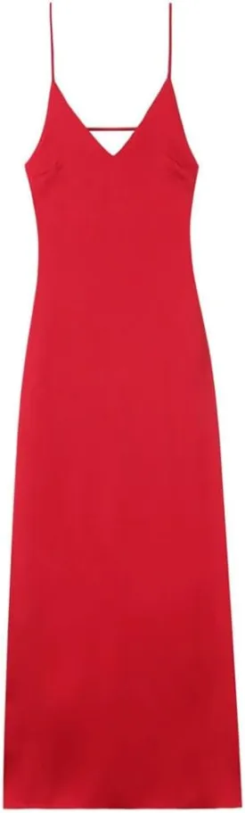 Aesthetic Liquid Satin Slip Dress Minimalist Open-Back Midi with Adjustable Crisscross Straps Day-to-Night Versatility