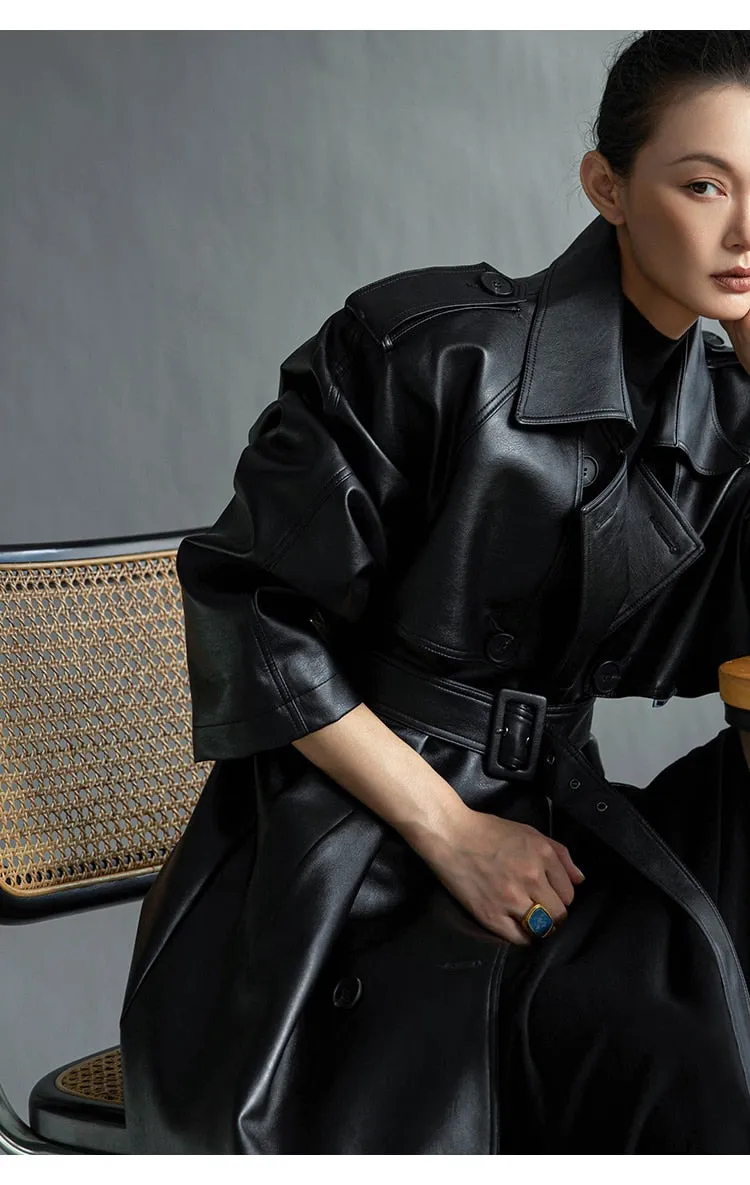 Ainsley belted leather coat