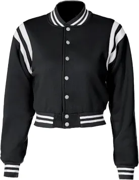 babyhealthy Women Cropped Varsity Jacket Retro Baseball Jacket Bomber Coat Streetwear