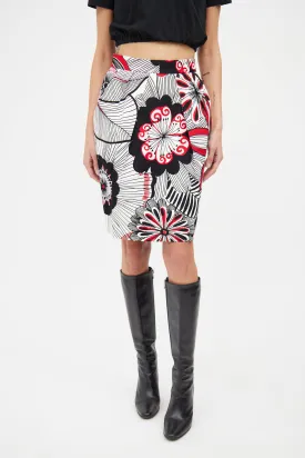 Black White & Red Floral Skirt