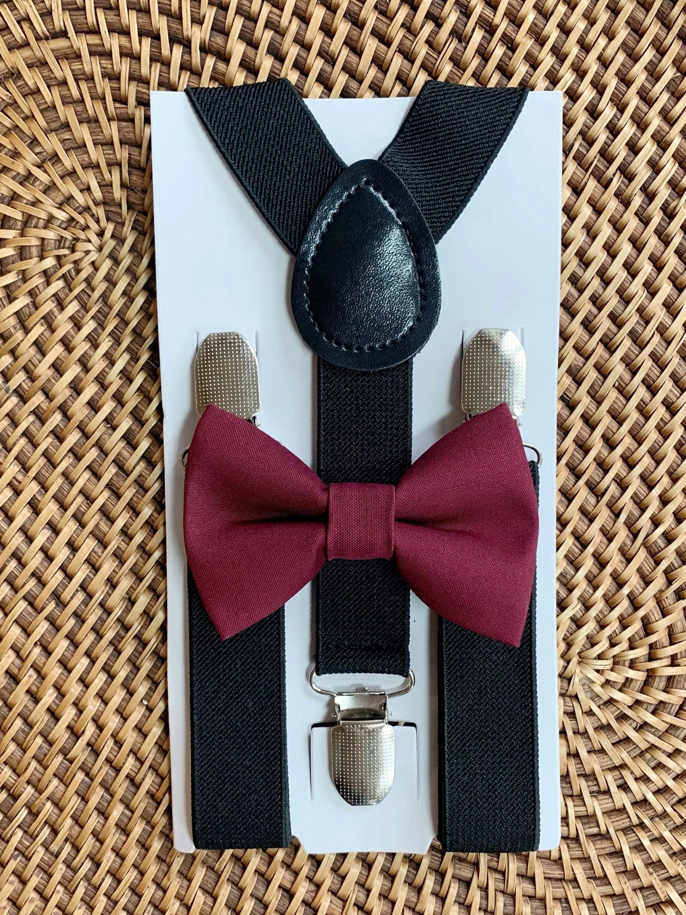 Cabernet Bow Tie & Black Suspenders Set