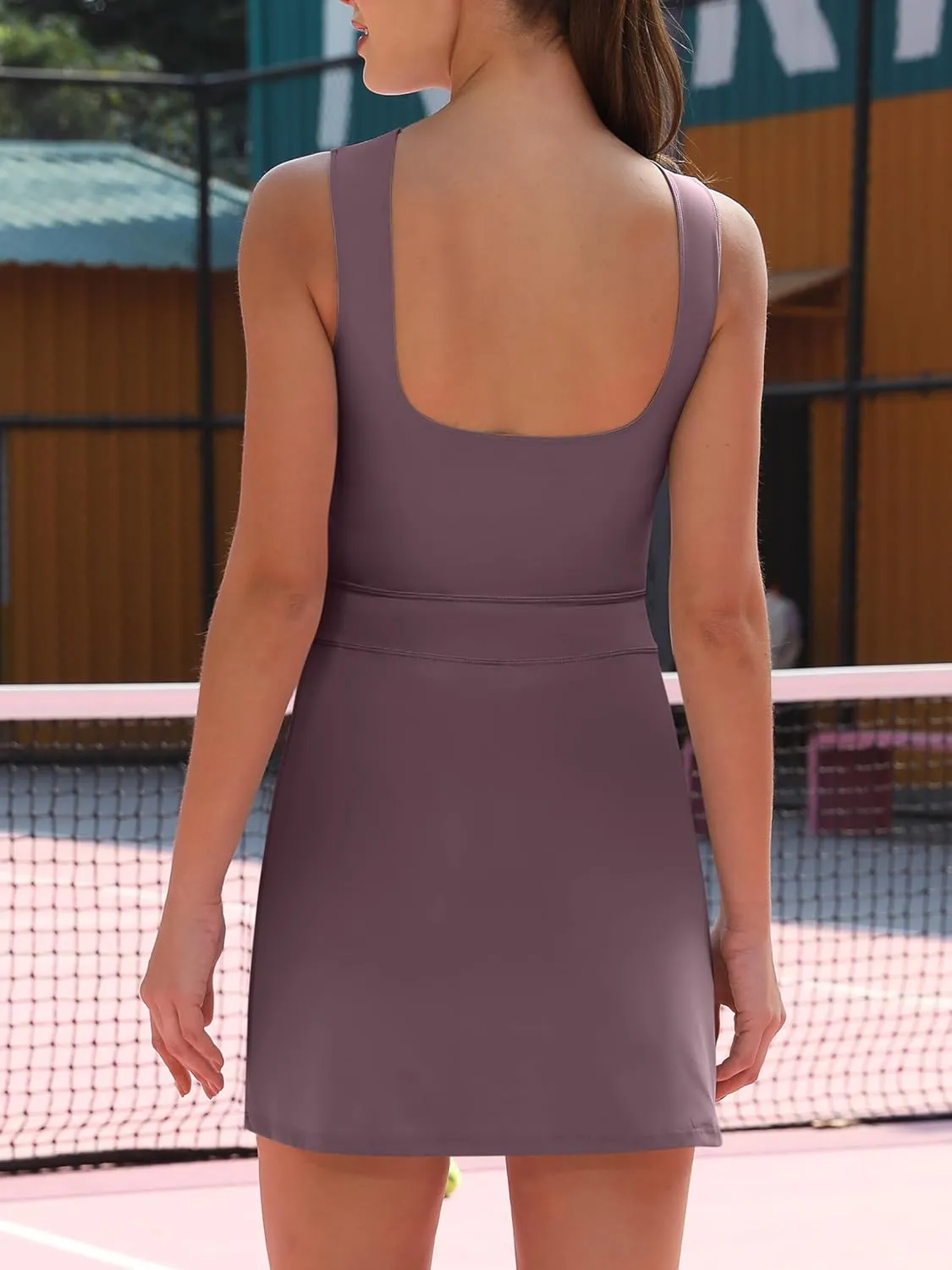 Caracilia Women Athletic Dress Tennis Active Workout Sleeveless Fitted Slit Summer Mini Golf Romper Dresses Built in Shorts