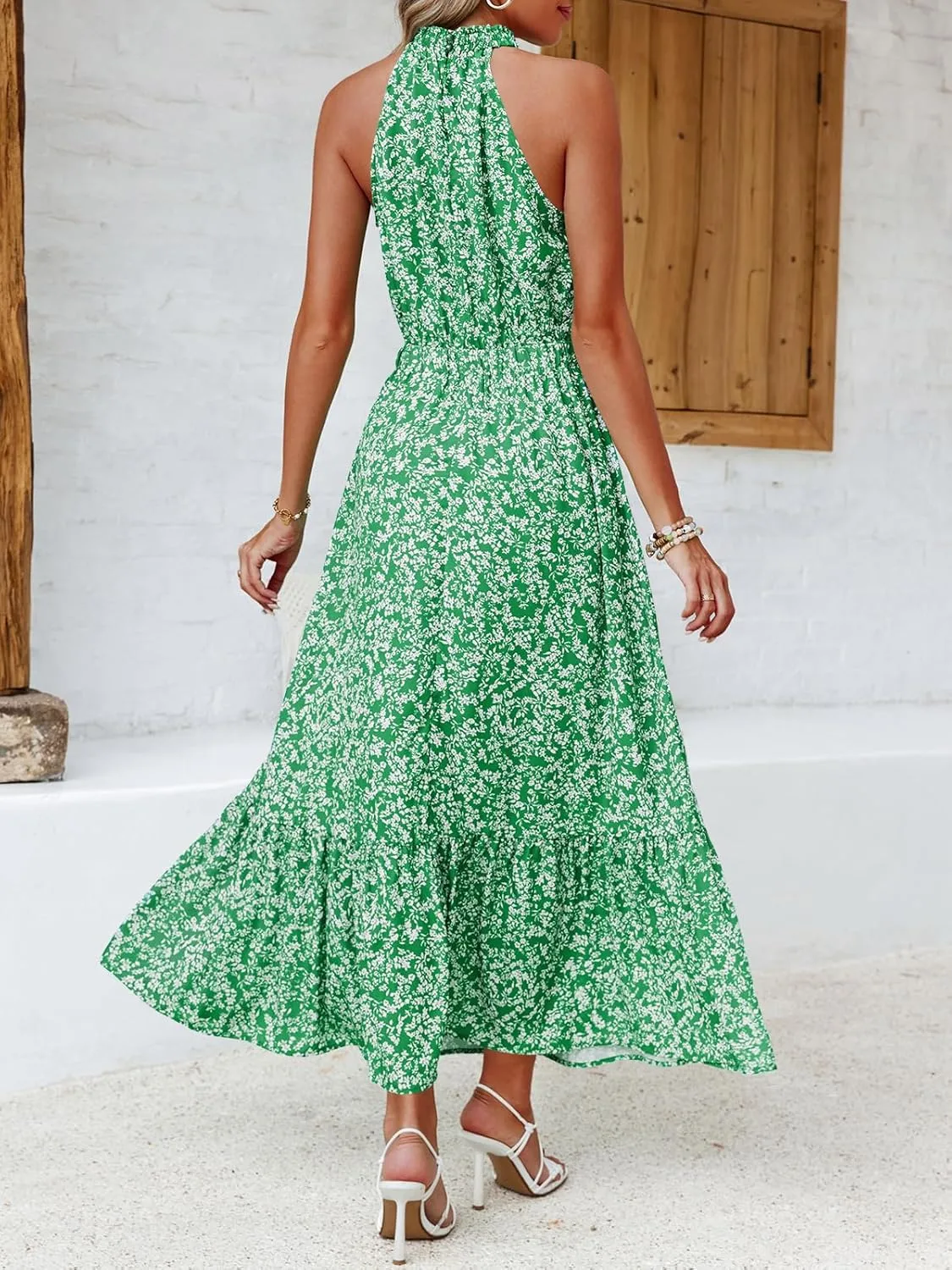 Chang Yun Maxi Summer Dresses for Women Halter Sleeveless Floral Boho Sun Vacation Outfits Long Wedding Guest Dress