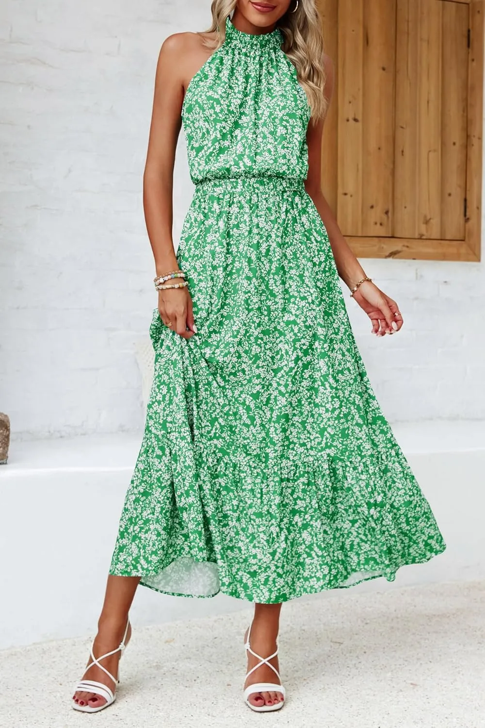 Chang Yun Maxi Summer Dresses for Women Halter Sleeveless Floral Boho Sun Vacation Outfits Long Wedding Guest Dress
