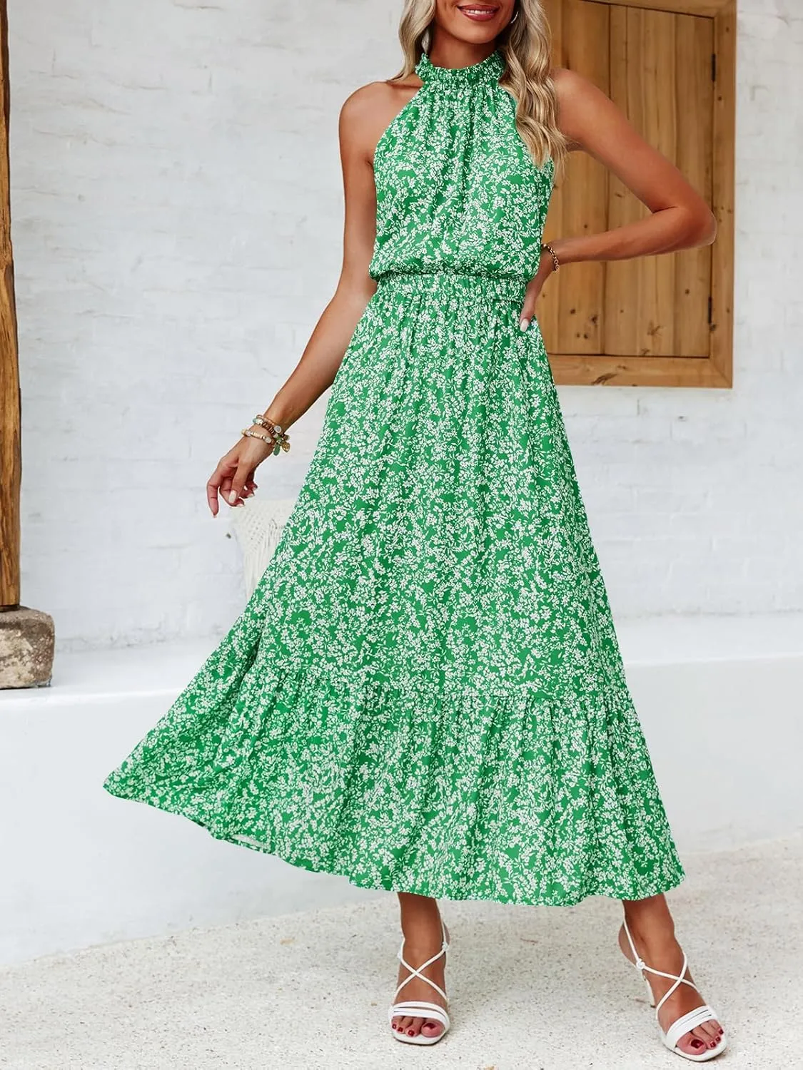 Chang Yun Maxi Summer Dresses for Women Halter Sleeveless Floral Boho Sun Vacation Outfits Long Wedding Guest Dress