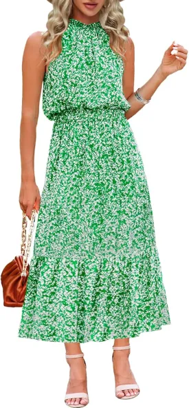Chang Yun Maxi Summer Dresses for Women Halter Sleeveless Floral Boho Sun Vacation Outfits Long Wedding Guest Dress