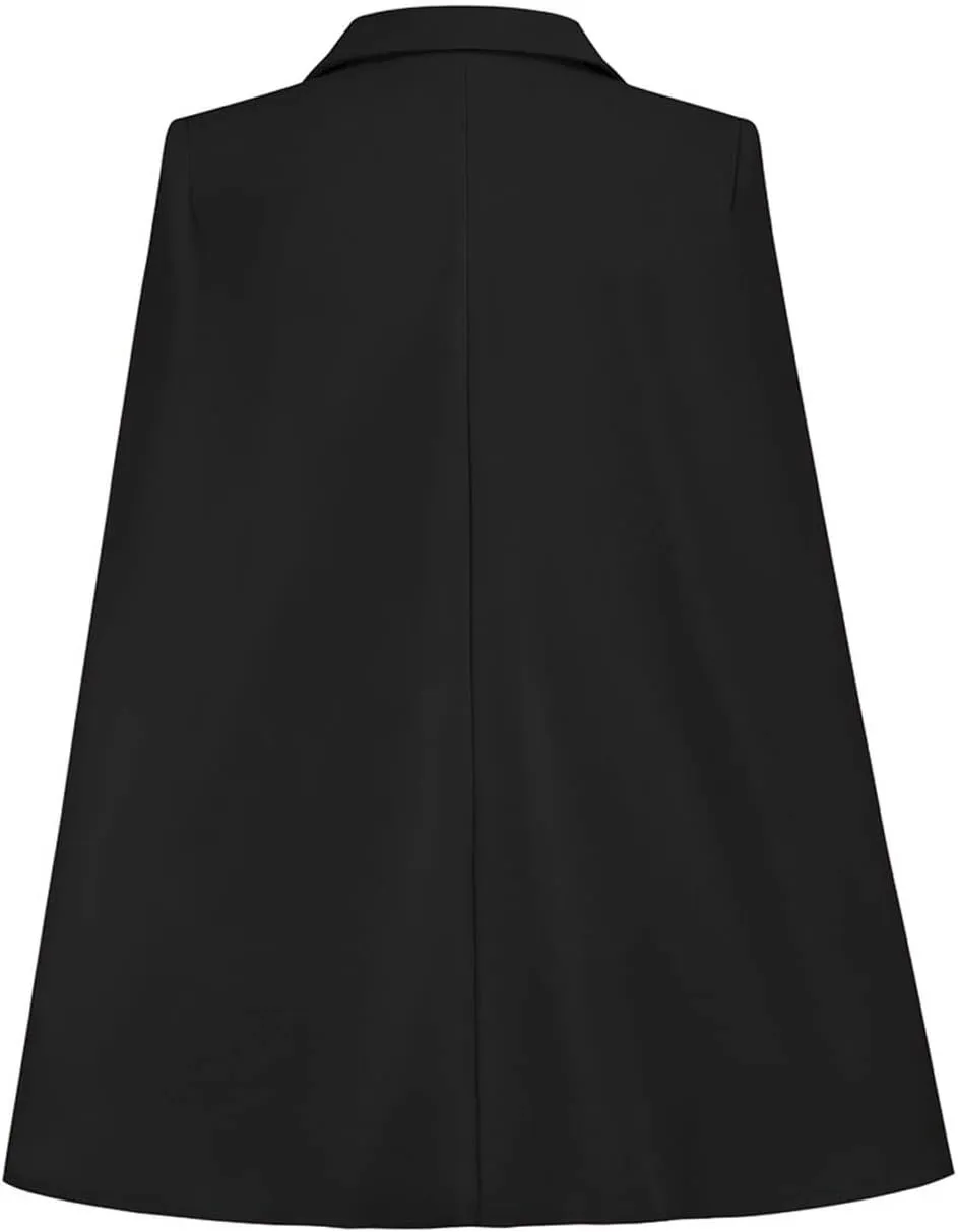 CHARTOU Women Elegant Blazer Dress Poncho Cape Double Breasted Office Work Mini Dress Blazer Jacket