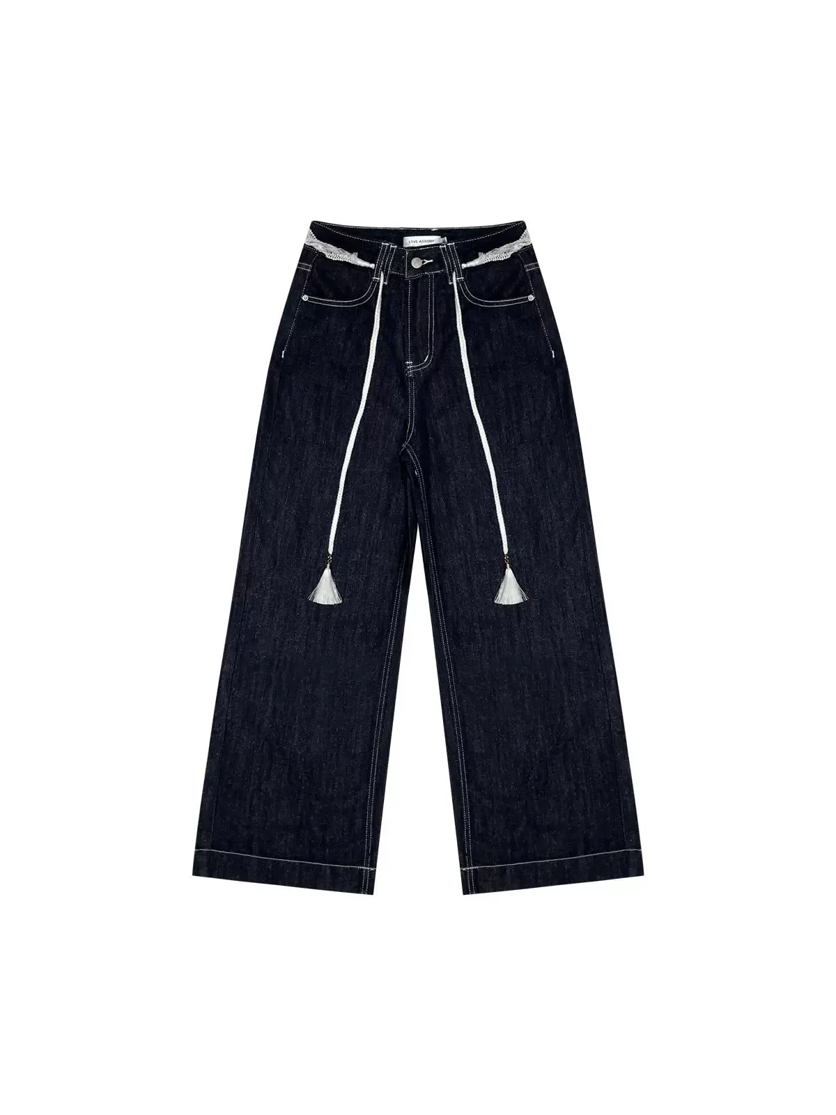Dark Blue High-waist Wide-leg Pants