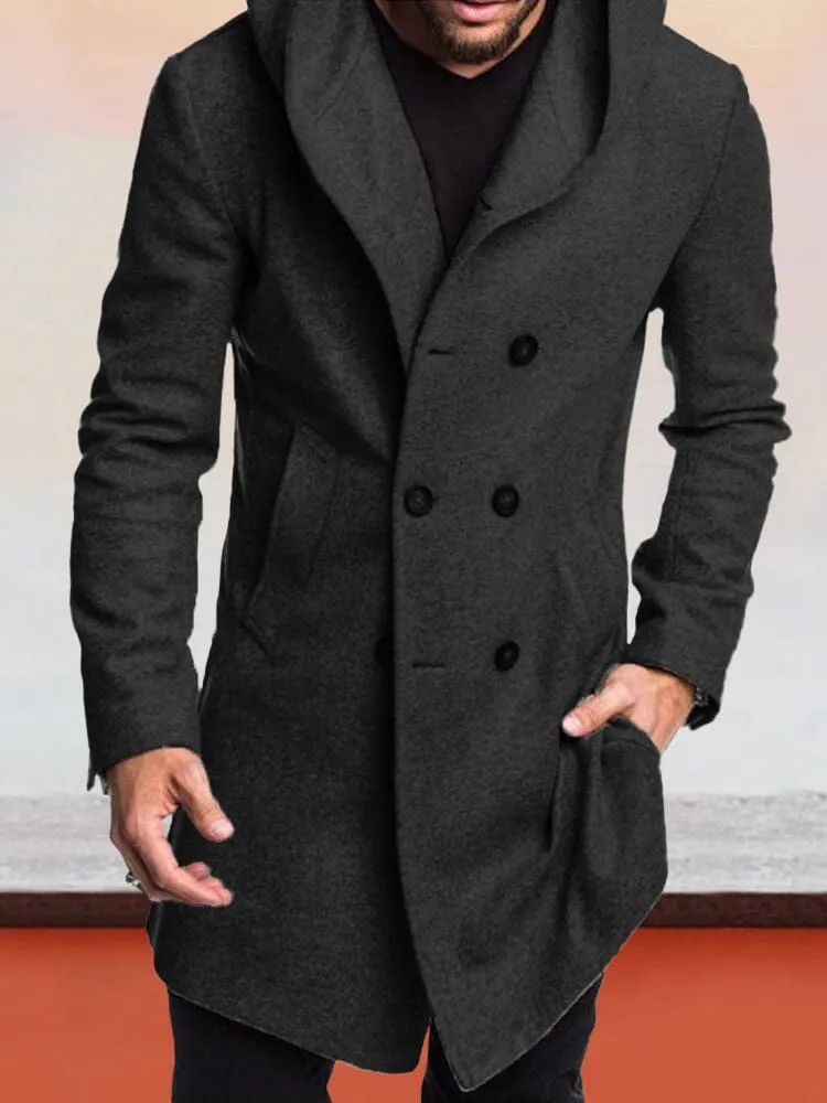 Double-Breasted Hooded Tweed Coat