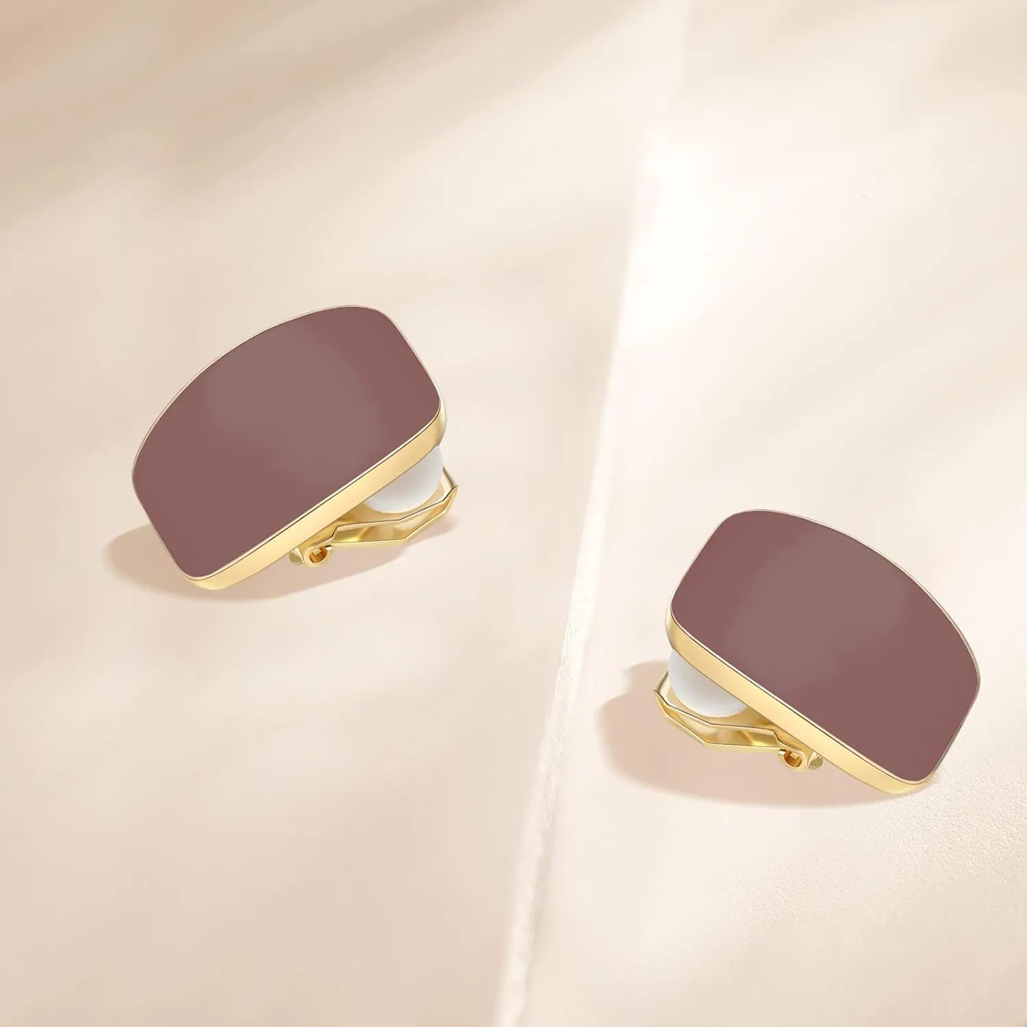 Gold Plated Cute Square Clip On Earrings, Hypoallergenic Non Pierced Clips Invisible Women's Clip On Earrings