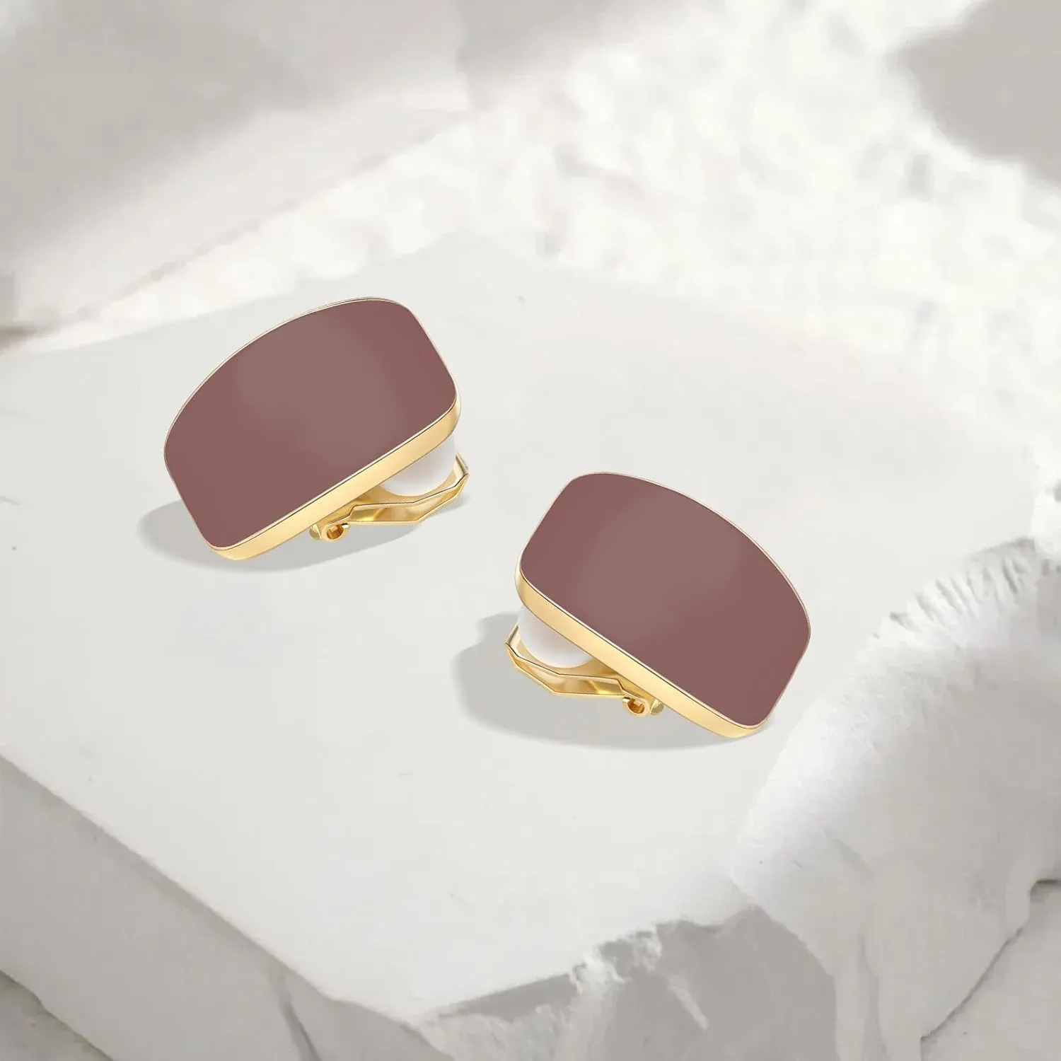 Gold Plated Cute Square Clip On Earrings, Hypoallergenic Non Pierced Clips Invisible Women's Clip On Earrings