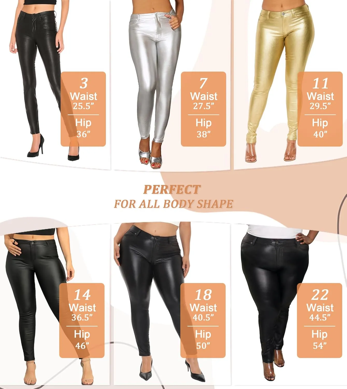 Hybrid & Company Womens Skinny Stretch Fashion Casual Coated Pants