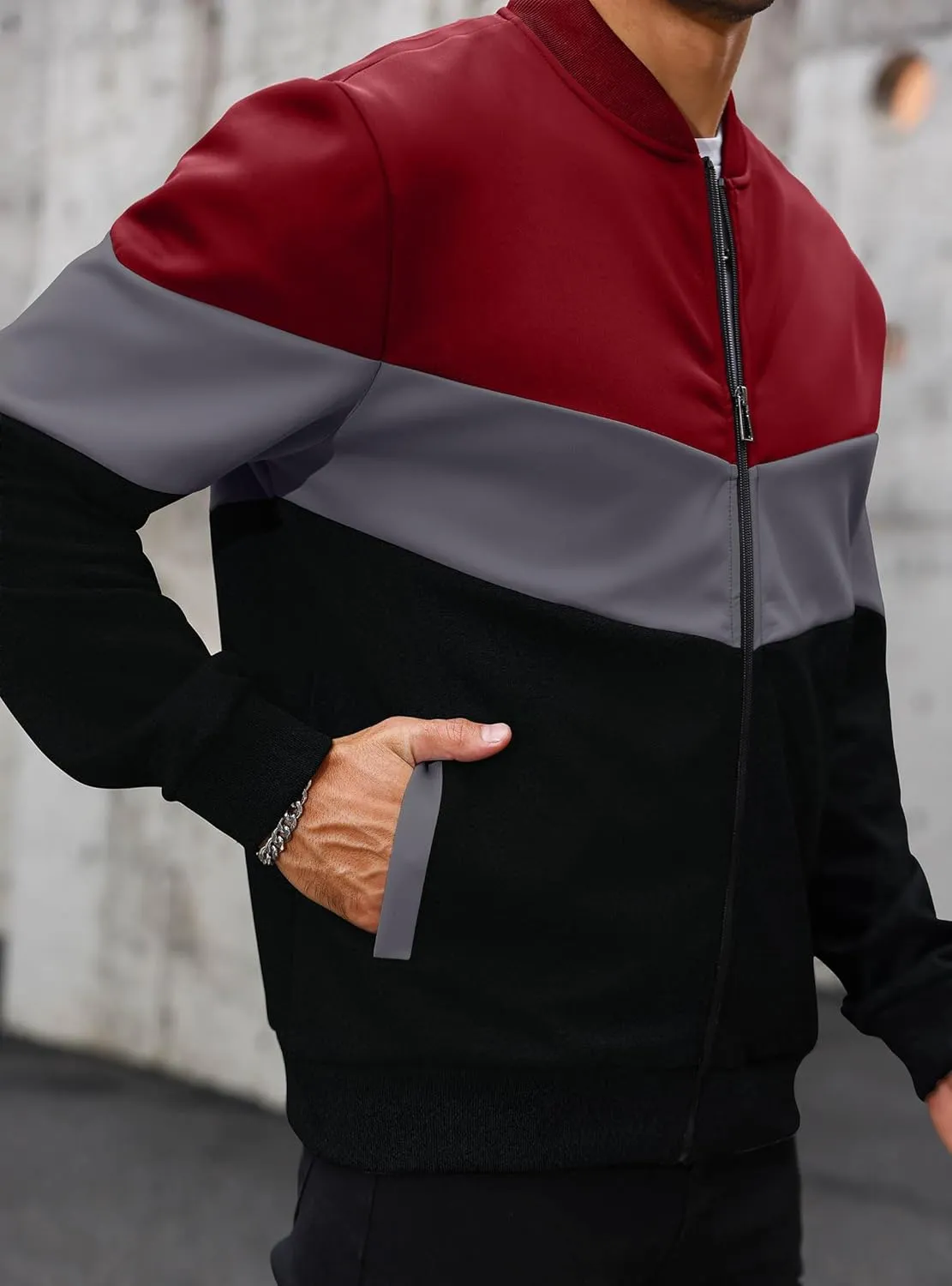 HYPESTFIT Mens Lightweight Jacket Casual Bomber Jacket Color Block Varsity Coat