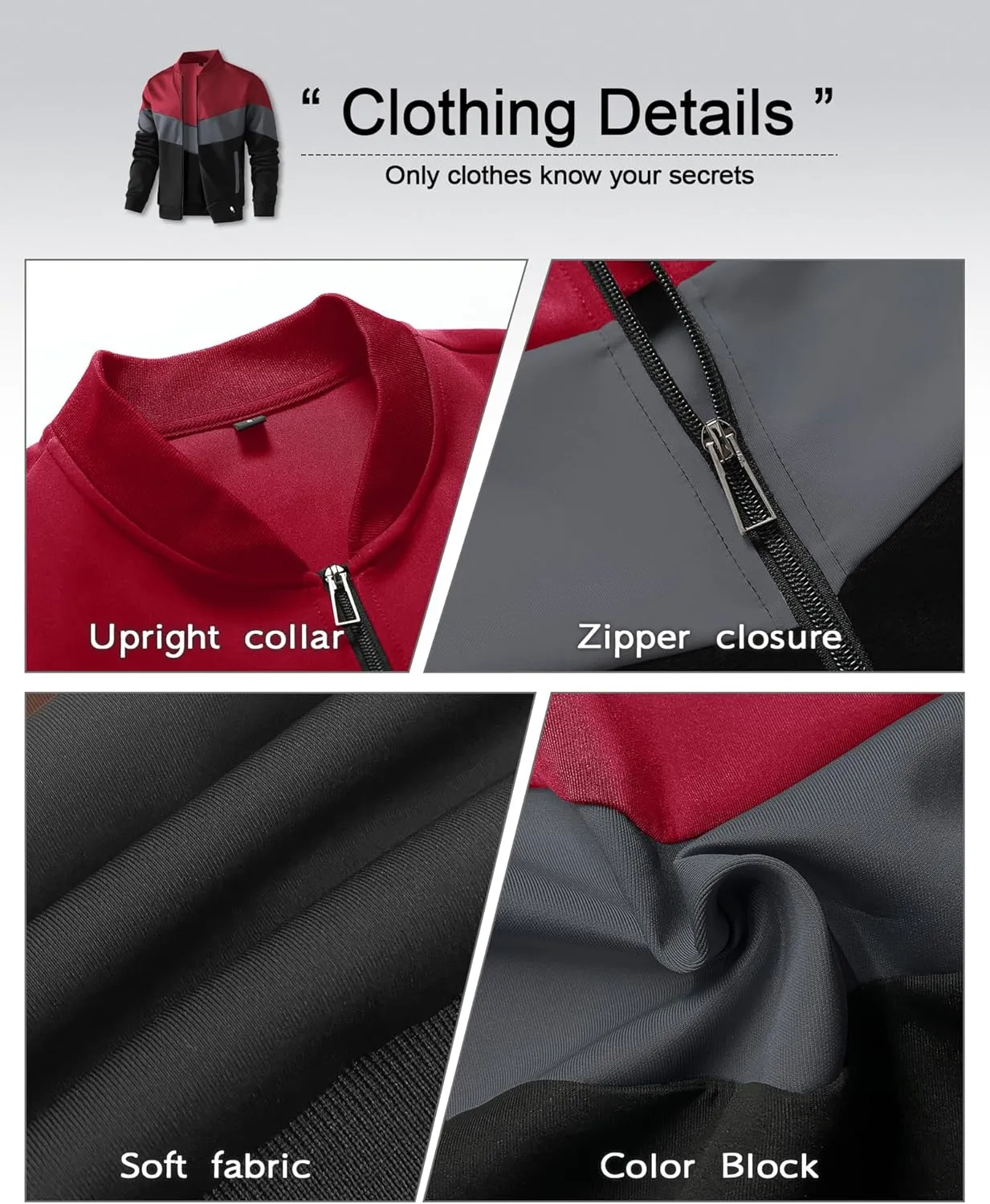 HYPESTFIT Mens Lightweight Jacket Casual Bomber Jacket Color Block Varsity Coat