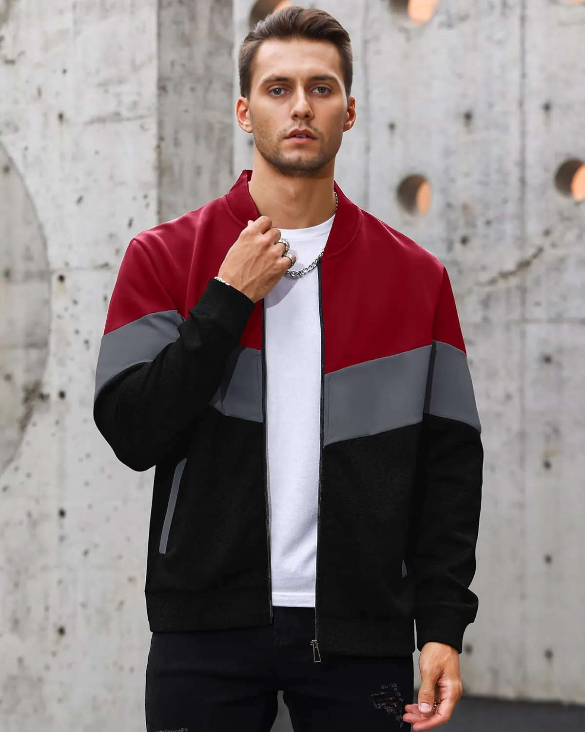 HYPESTFIT Mens Lightweight Jacket Casual Bomber Jacket Color Block Varsity Coat