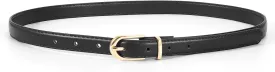 JASGOOD Womens Skinny Leather Belt Ladies Thin Faux Leather Belt with Gold/Silver Buckle for Jeans Dress Pants