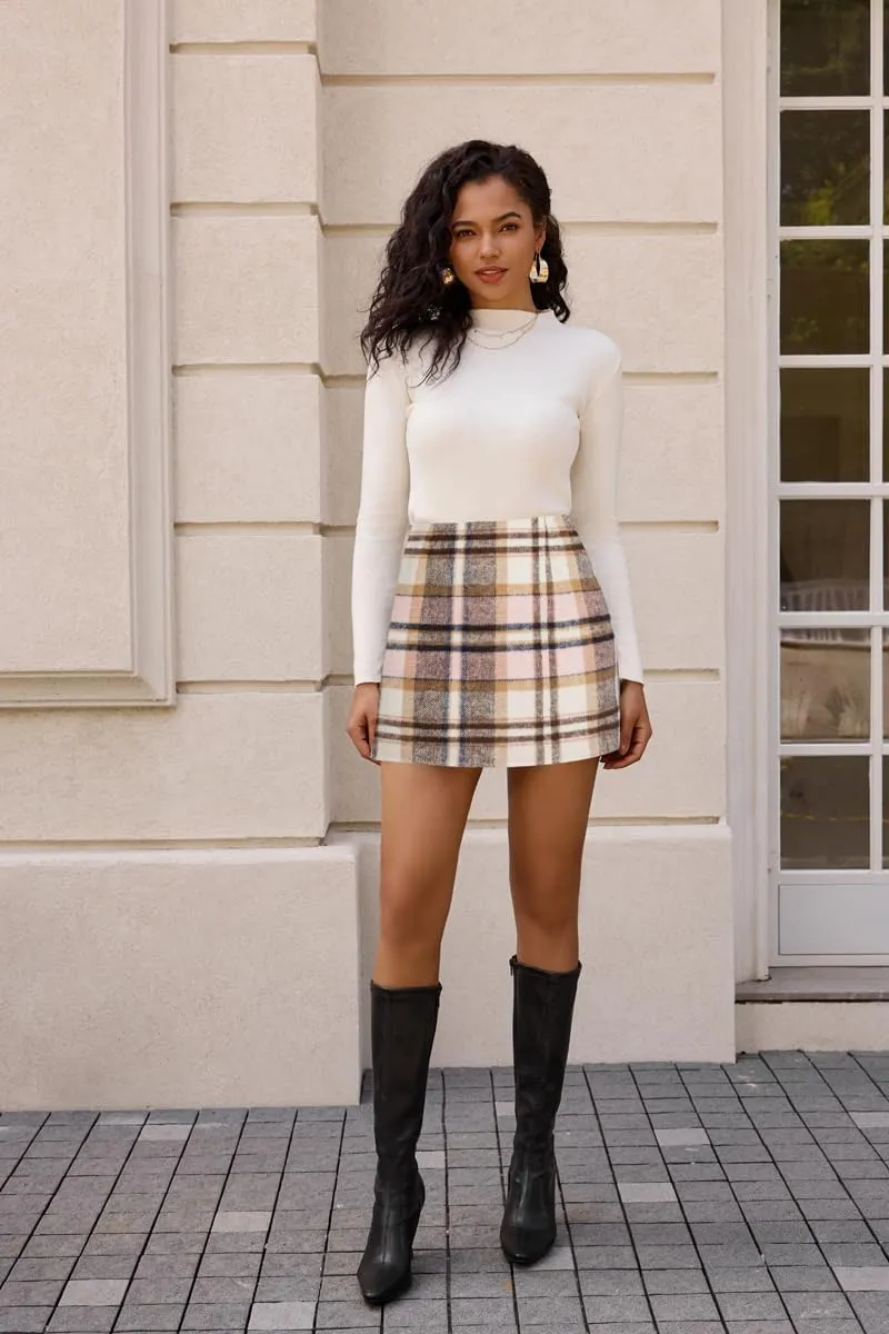 Kate Kasin 2025 Plaid Pencil Skirts for Women High Waisted Casual Stretch Bodycon Mini Skirt