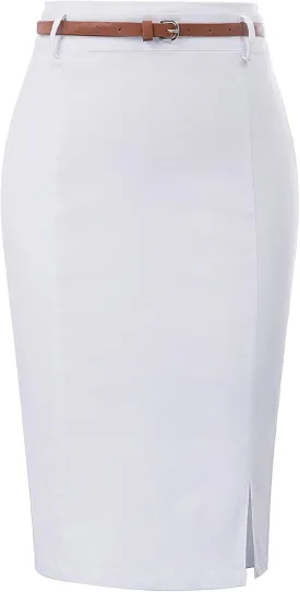 Kate Kasin Women's Bodycon Pencil Skirt with Belt Solid Color Hip-Wrapped
