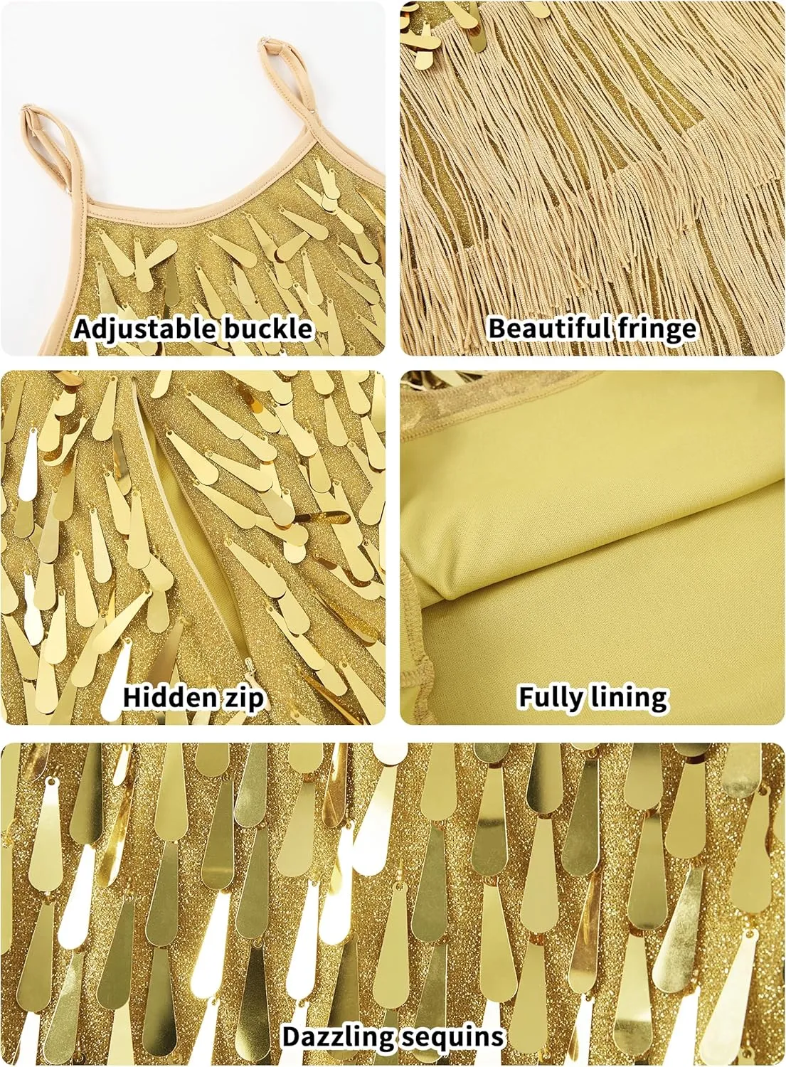 LOLANTA 2Pcs Girls Sequin Fringe Dress, Salsa Cha Cha Tassel Latin Dance Dress & Shorts, Adjustable Spaghetti Strap 5-13 Yrs
