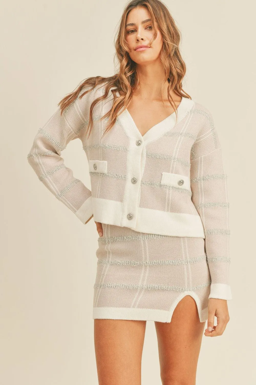 MABLE Outfit Set Plaid Button Down Sweater Cardigan and Mini Skirt Set