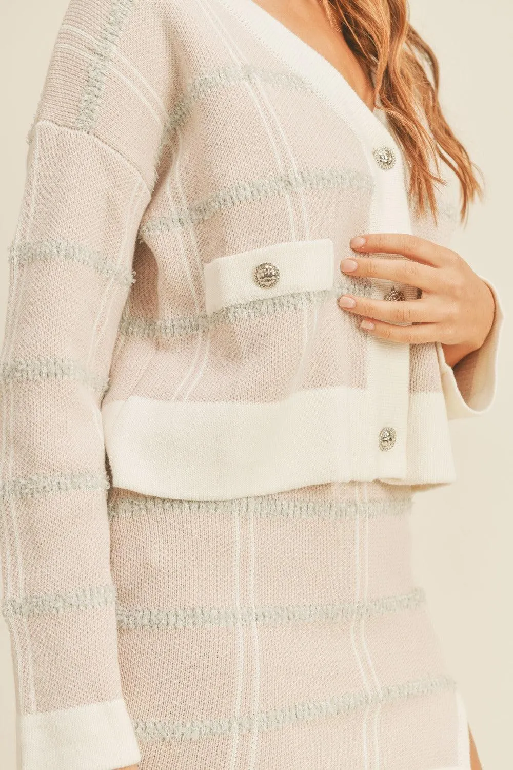 MABLE Outfit Set Plaid Button Down Sweater Cardigan and Mini Skirt Set