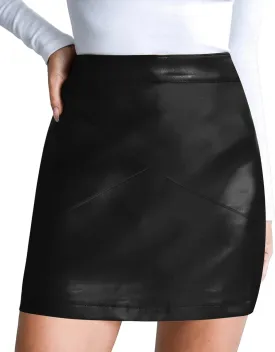 MANGOPOP Women Basic High Waisted Mini Short Pencil Bodycon Faux Leather Skirt