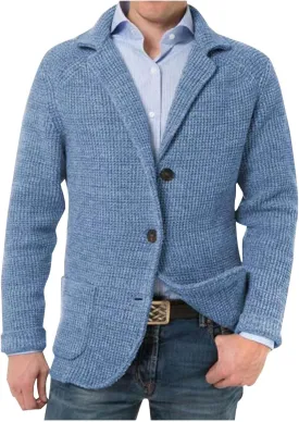 Mens Blazer Vintage Waffle Knit Jacket Formal Classic Button Down Lapel Collar Work Business Dress Suit Jacket Coat