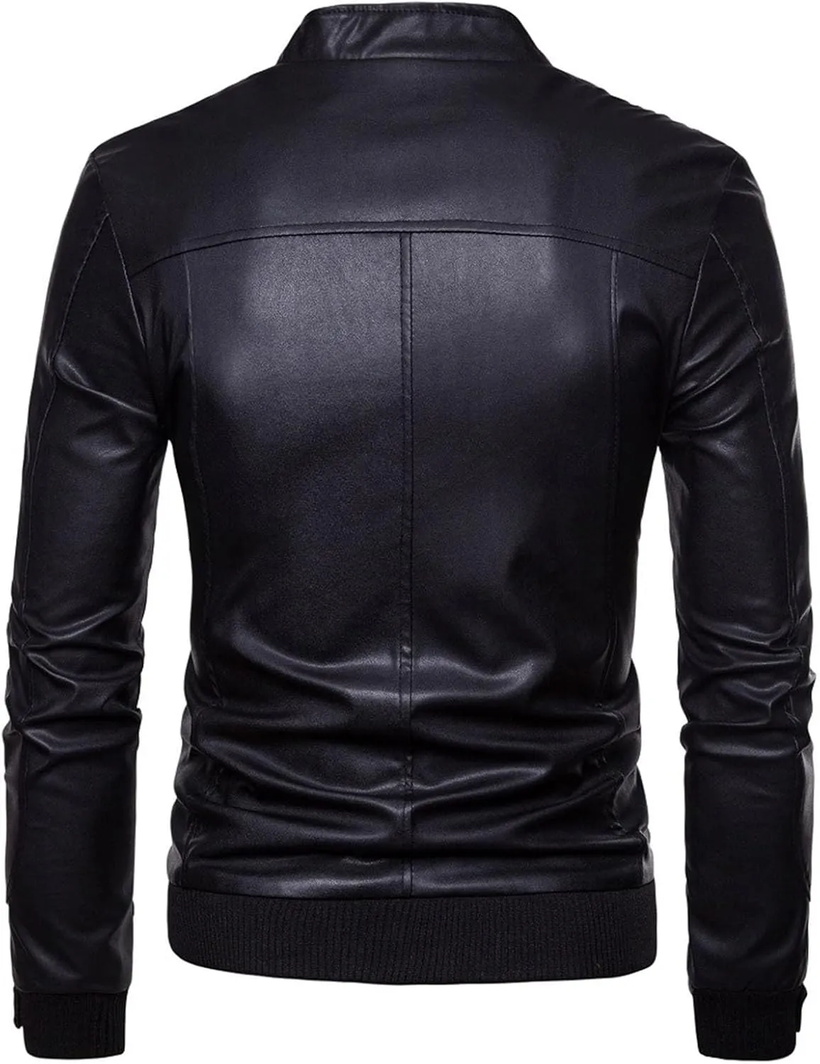 Men's Classic Zip Up Bomber Faux Leather Jackets Stand Collar Motorcycle Jacket Casual Lightweight Windbreaker Coats