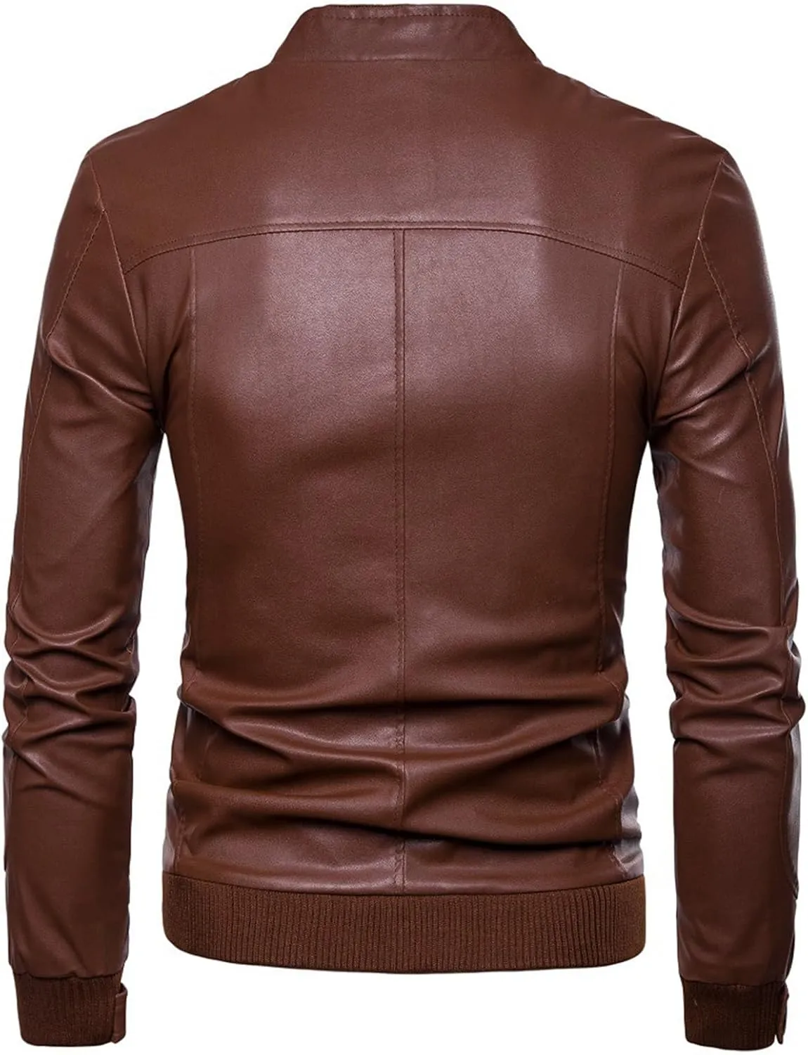 Men's Classic Zip Up Bomber Faux Leather Jackets Stand Collar Motorcycle Jacket Casual Lightweight Windbreaker Coats