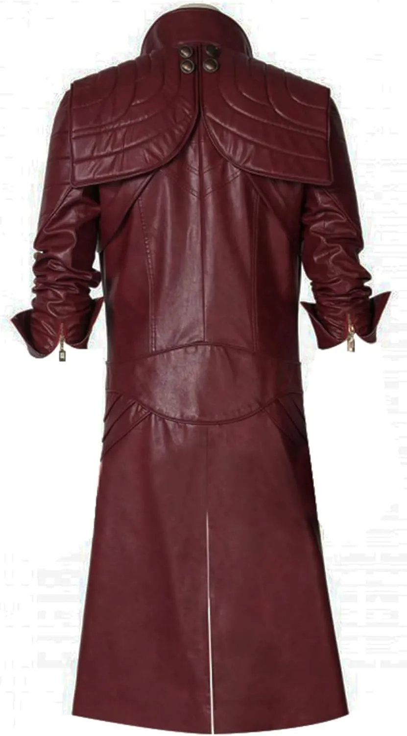 Men's Gaming Cosplay Maroon Long Leather Trench Coat Men Full Length Halloween Costume