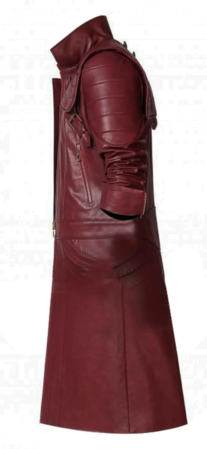 Men's Gaming Cosplay Maroon Long Leather Trench Coat Men Full Length Halloween Costume