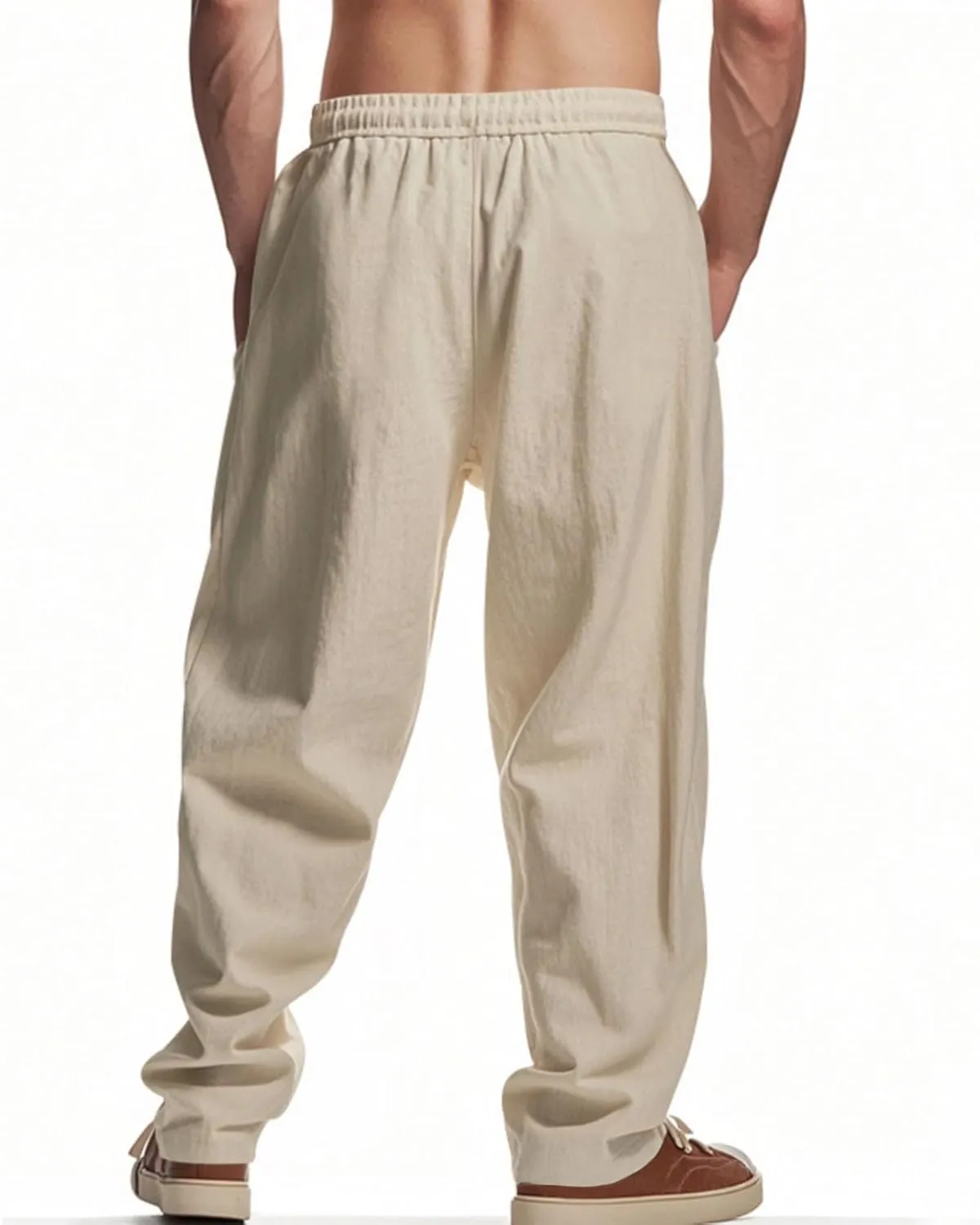 Mens Linen Pants USA Flag Fashion Vintage Loose Fit Wide Legs Trousers Drawstring Waisted Yoga Pants with Pockets