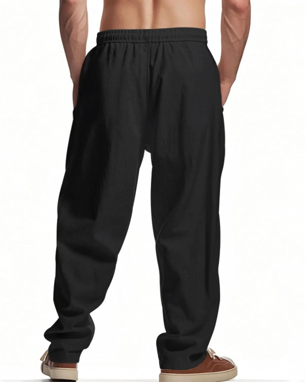 Mens Linen Pants USA Flag Fashion Vintage Loose Fit Wide Legs Trousers Drawstring Waisted Yoga Pants with Pockets