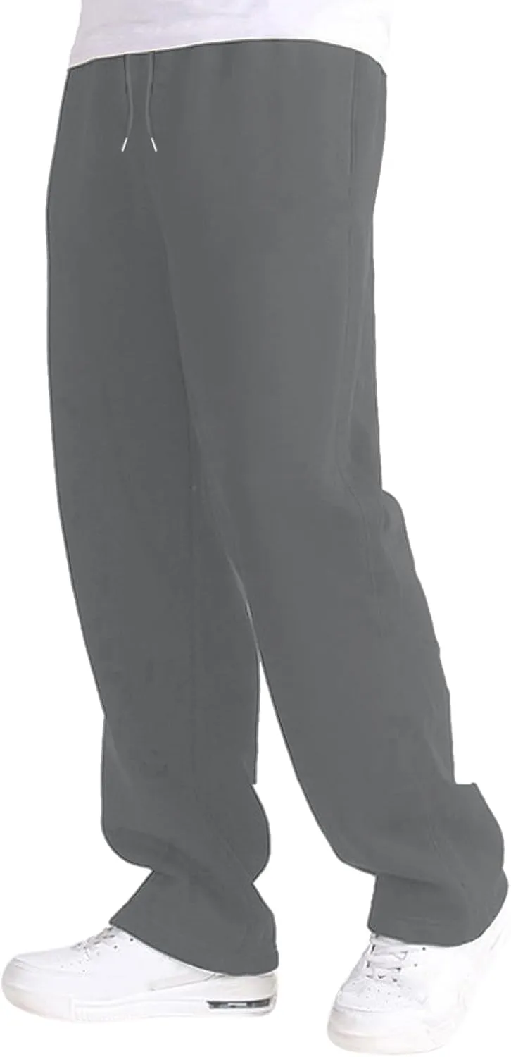 Mens Sweatpants Baggy Straight Wide Leg Open Bottom Casual Pants Elastic Waist Workout Athletic Joggers Pockets Sweat Pants
