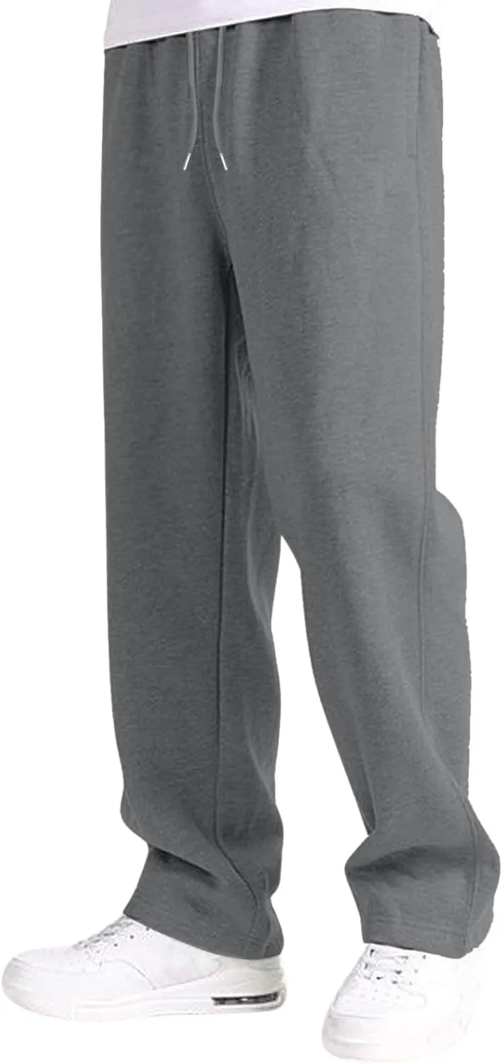Mens Sweatpants Baggy Straight Wide Leg Open Bottom Casual Pants Elastic Waist Workout Athletic Joggers Pockets Sweat Pants