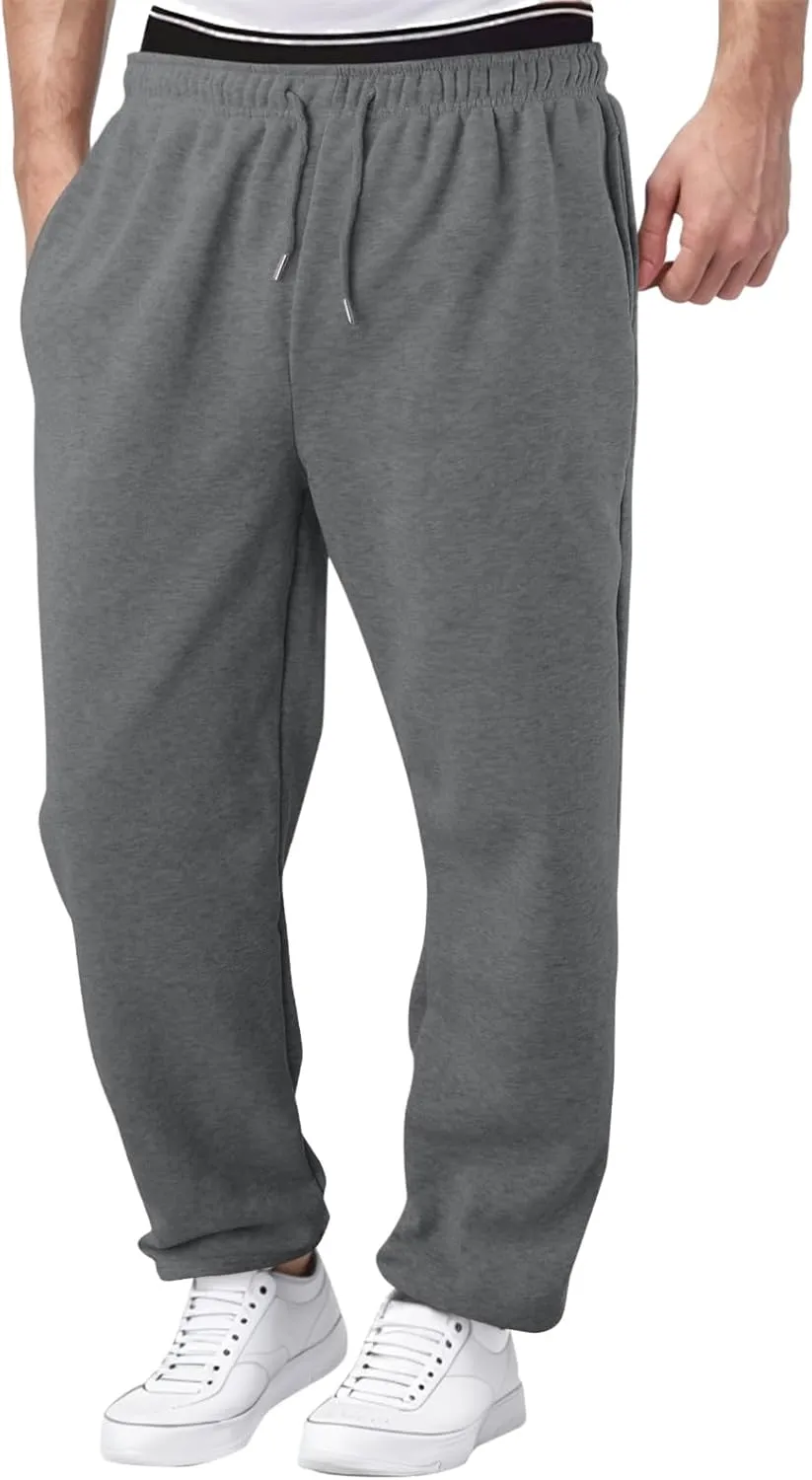 Mens Sweatpants Baggy Straight Wide Leg Open Bottom Casual Pants Elastic Waist Workout Athletic Joggers Pockets Sweat Pants