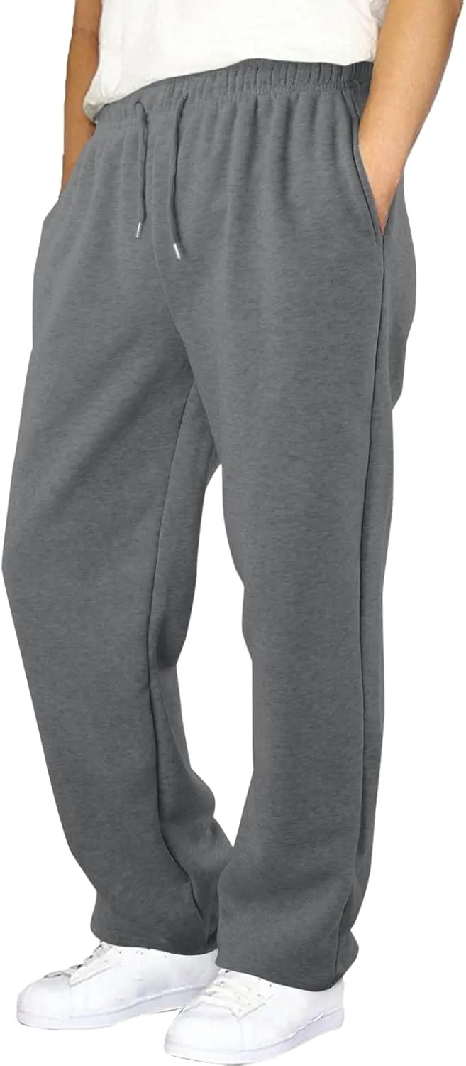 Mens Sweatpants Baggy Straight Wide Leg Open Bottom Casual Pants Elastic Waist Workout Athletic Joggers Pockets Sweat Pants