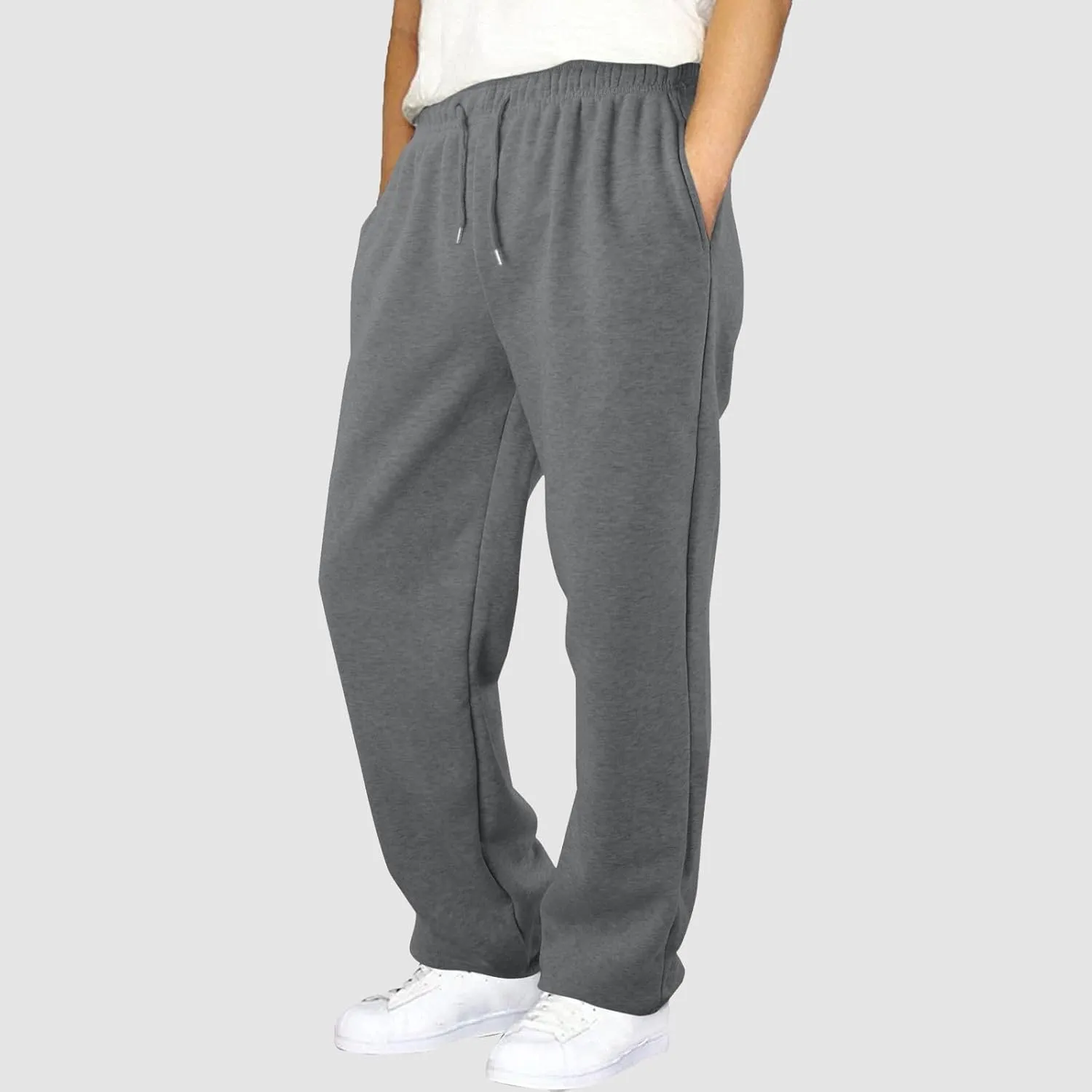 Mens Sweatpants Baggy Straight Wide Leg Open Bottom Casual Pants Elastic Waist Workout Athletic Joggers Pockets Sweat Pants
