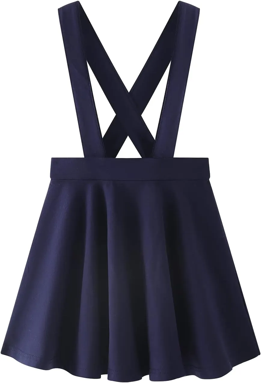Noomelfish Girls Suspender Skater Skirt Stretchy Cotton Flared Overall Dress (4-12 Years)