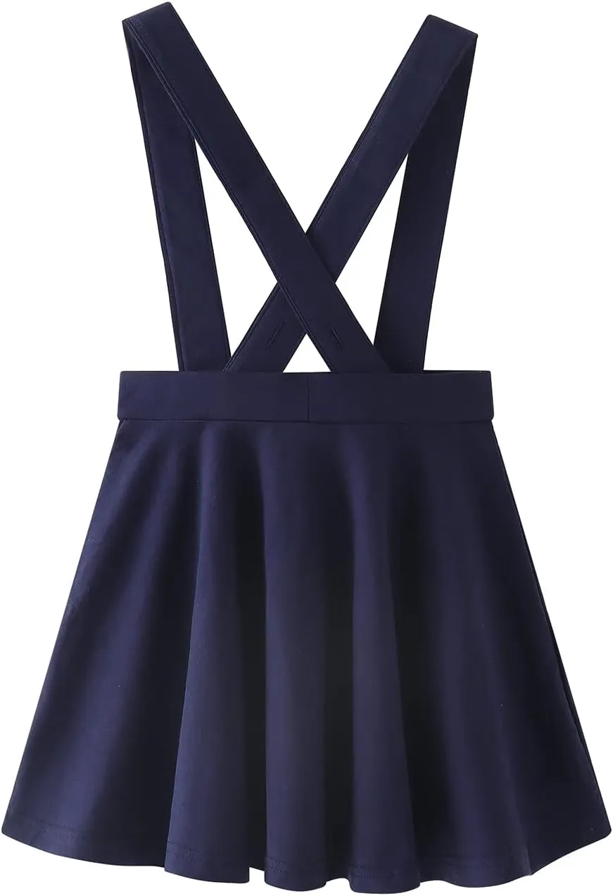 Noomelfish Girls Suspender Skater Skirt Stretchy Cotton Flared Overall Dress (4-12 Years)