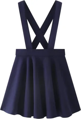 Noomelfish Girls Suspender Skater Skirt Stretchy Cotton Flared Overall Dress (4-12 Years)