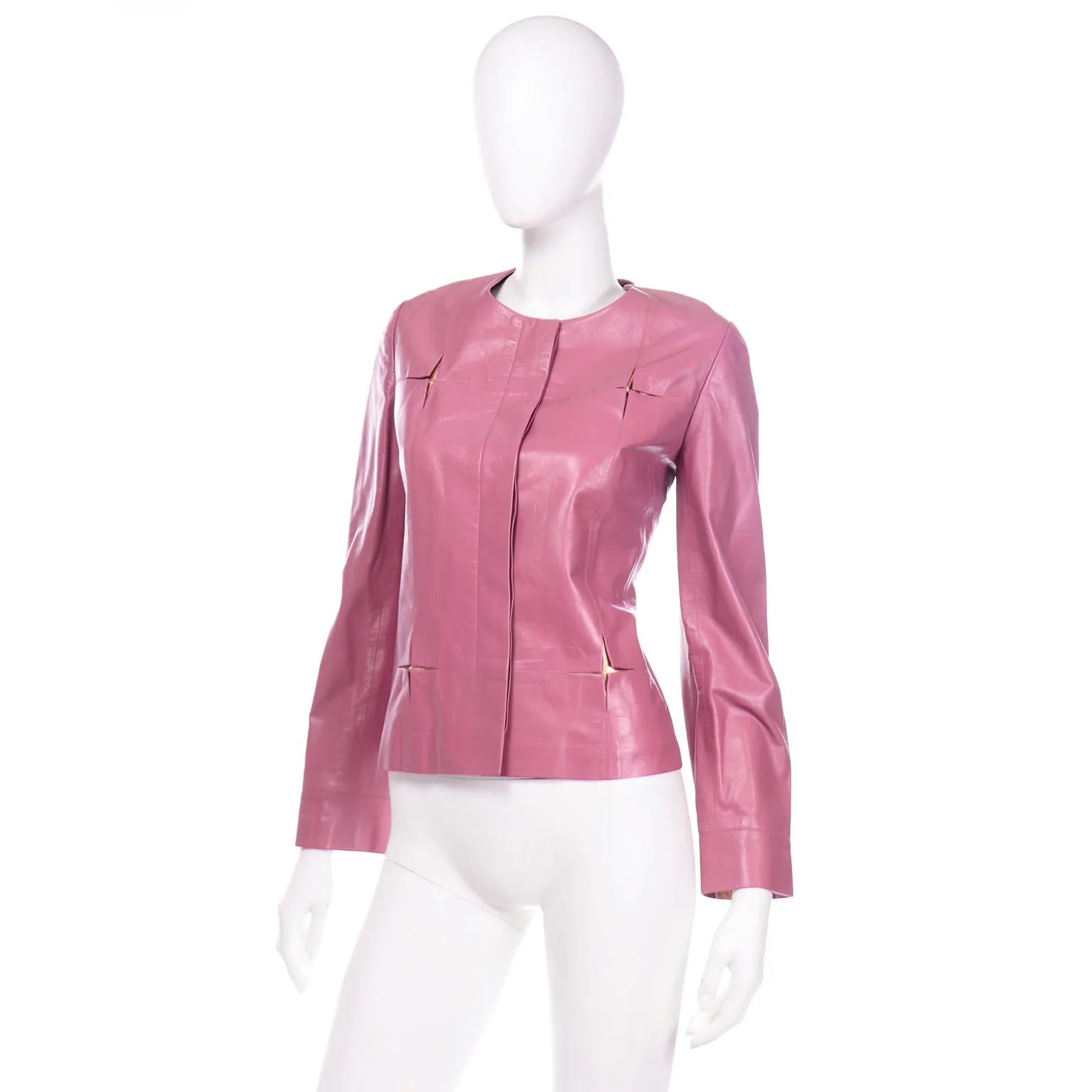 ON HOLD // Chanel Vintage Collarless Pink Lambskin Leather Jacket