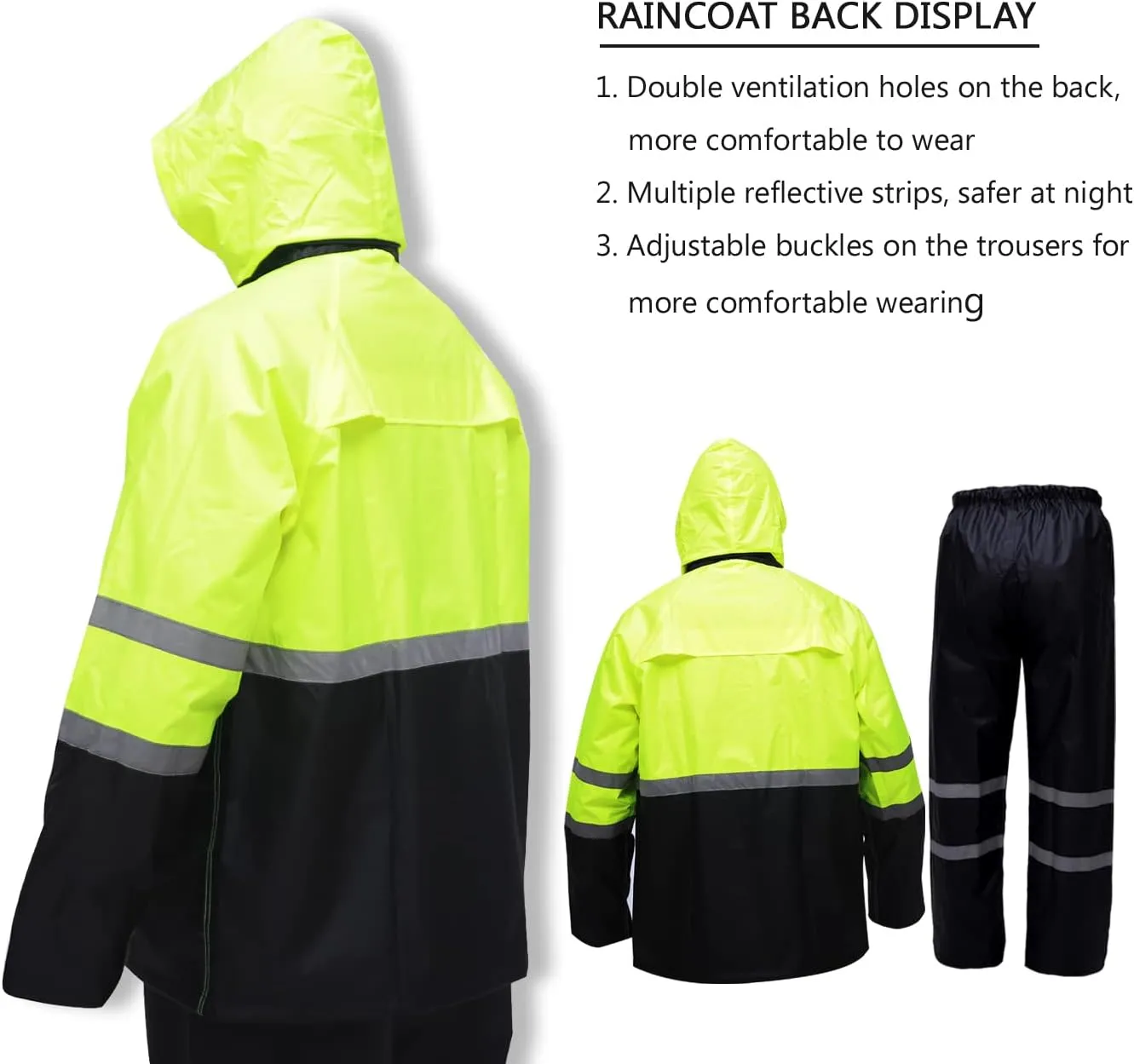 Rain Suit, High Visibility Reflective Safety Jacket, Lightweight Rain Gear, Waterproof Rain Jacket with Pants