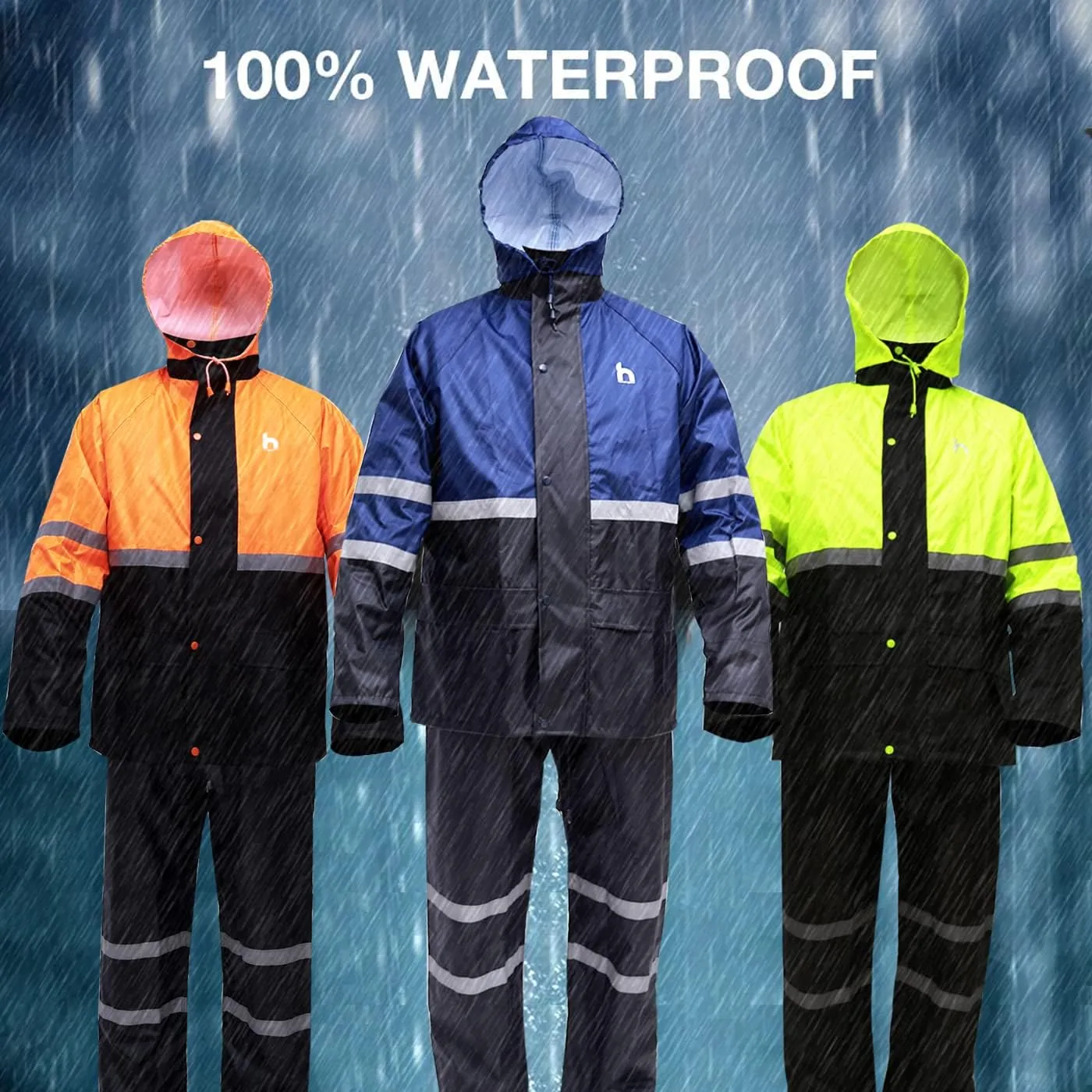 Rain Suit, High Visibility Reflective Safety Jacket, Lightweight Rain Gear, Waterproof Rain Jacket with Pants