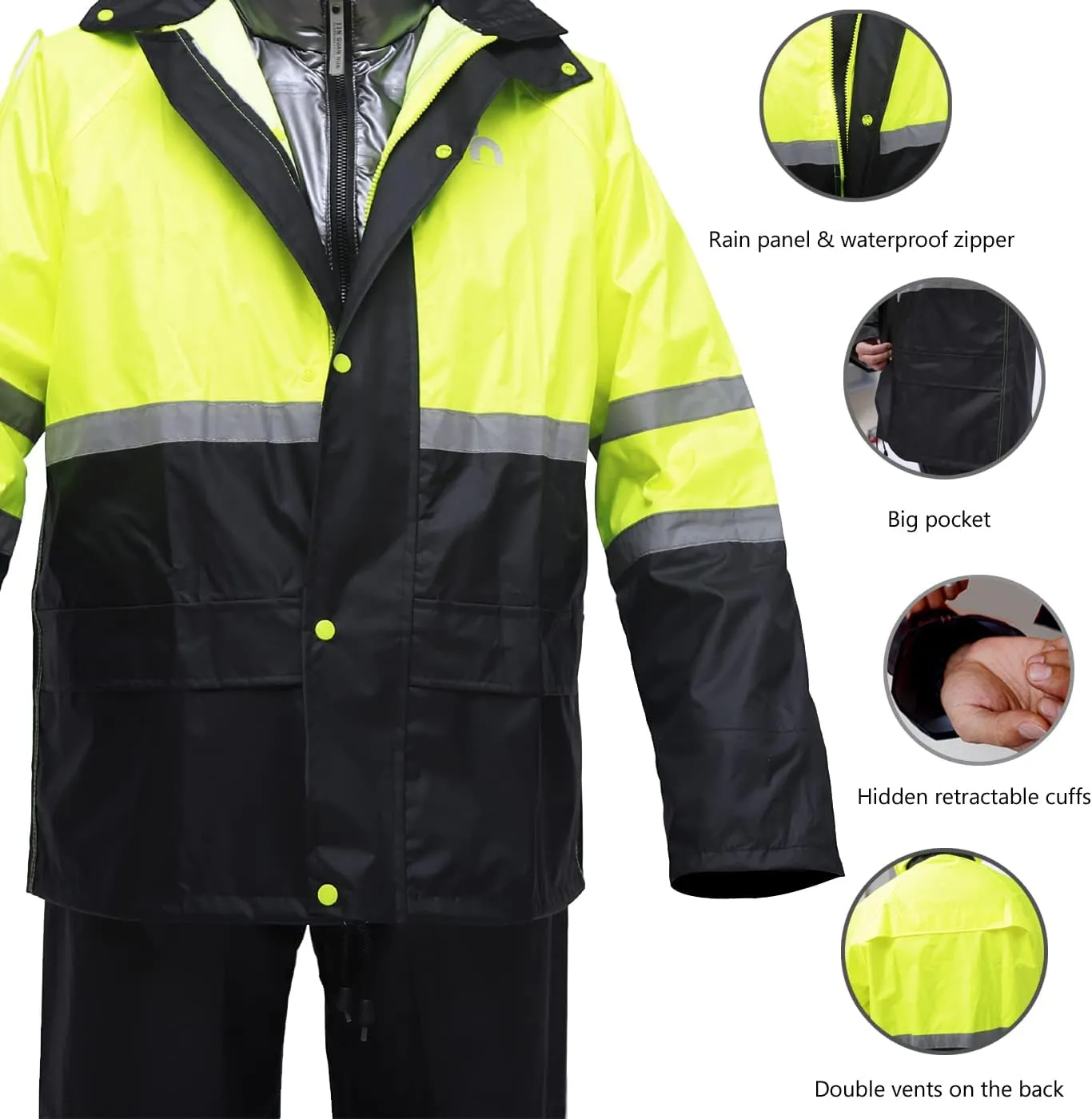 Rain Suit, High Visibility Reflective Safety Jacket, Lightweight Rain Gear, Waterproof Rain Jacket with Pants