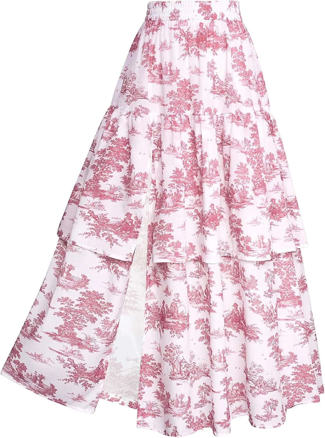 Scarlet Darkness Long Skirts for Women Floral Tiered Slit Flowy Skirt with Pockets