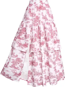 Scarlet Darkness Long Skirts for Women Floral Tiered Slit Flowy Skirt with Pockets